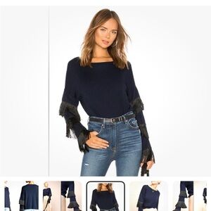 Tabula Rasa Kahina Navy Sweater w/Fringe on sleeves, XS, NWT, Anthropologie